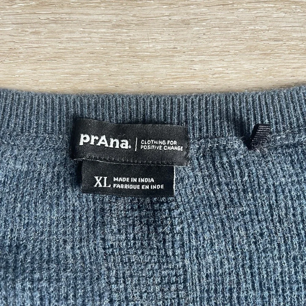 Prana Milani V-Neck Sweater XL Navy Organic Cotton Wool Waffle Knit Lightweight - Picture 4 of 7